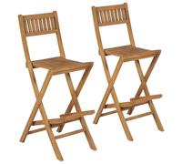 vidaXL 2x Teak Outdoor Bar Stools 39.5x61x114cm Garden Folding Chair Seat
