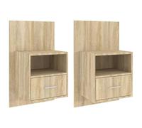 vidaXL 2x Wall Bedside Cabinets Bedroom Furniture Wall Mounted Bedside Unit Floating Nightstand Bed Cabinet Sonoma Oak Engineered Wood