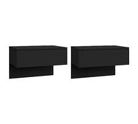 vidaXL 2x Wall Bedside Cabinets Home Bedroom Nightstand Floating Wall Hung Bed Cabinet Bedside Unit Indoor Furniture Black Engineered Wood