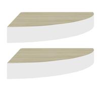 vidaXL 2x Wall Corner Shelves Oak and White MDF Hanging Wall Display Shelf