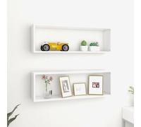 vidaXL 2x Wall Cube Shelf White Engineered Wood Storage Hanging Shelf Unit