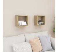 vidaXL 2x Wall Cube Shelves Sonoma Oak Storage Wall Hanging Floating Shelf