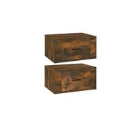 vidaXL 2x Wall-mounted Bedside Cabinets Bedroom Floating Bedside Wall Unit Floating Nightstand Wall Bedside Cabinet Smoked Oak 50x36x25 cm