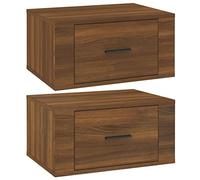 vidaXL 2x Wall-mounted Bedside Cabinets Bedroom Floating Bedside Wall Unit Floating Nightstand Wall Bedside Cabinet Brown Oak 50x36x25 cm
