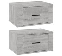 vidaXL 2x Wall-mounted Bedside Cabinets Bedroom Floating Bedside Wall Unit Floating Nightstand Wall Bedside Cabinet Grey Sonoma 50x36x25 cm