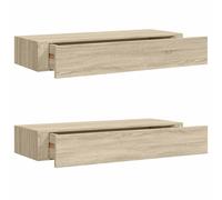 vidaXL 2x Wall-mounted Drawer Shelves Oak MDF Floating Cabinet Wall Shelf