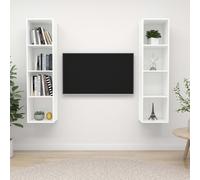vidaXL 2x Wall Mounted TV Cabinets White Engineered Wood Hifi TV Stand Unit