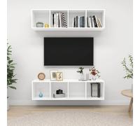 vidaXL 2x Wall Mounted TV Cabinets White Engineered Wood Hifi TV Stand Unit