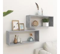 vidaXL 2x Wall Shelf Concrete Grey Engineered Wood Wall-Mounted Floating Shelf