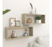 vidaXL 2x Wall Shelf Sonoma Oak Engineered Wood Wall-Mounted Floating Shelf