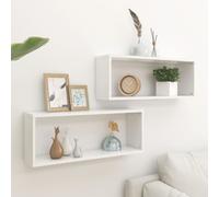 vidaXL 2x Wall Shelf White Engineered Wood Wall-Mounted Floating Hanging Shelf