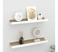 vidaXL 2 Piece Wall Shelves - Decorative Storage Solution in White and Sonoma Oak - Durable MDF shelving with Modern Styling for Living Room, Bedroom, and Office - Easy Maintenance