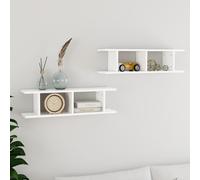 vidaXL 2x Wall Shelves White Engineered Wood Wall-Mounted Hanging Shelf Set
