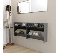 vidaXL 2x Wall Shoe Cabinets - High Gloss Grey, Engineered Wood, Wall-Mounted Hanging Shoe Rack (806758)