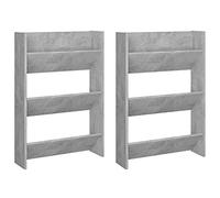 vidaXL 2x Wall Shoe Cabinets Household Supplies Storage Wardrobe Storage Hanging Wall-Mounted Shoe Organiser Rack Shelf Chipboard Concrete Grey