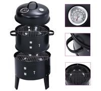 Charcoal Smoker BBQ Grill Black Steel 40x80 cm 3-in-1 Thermometer Ash+WaterBowl