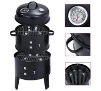 Charcoal Smoker BBQ Grill Black Steel 40x80 cm 3-in-1 Thermometer Ash+WaterBowl
