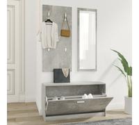 vidaXL 3-in-1 Shoe Cabinet Set Hallway Shoe Storage Unit Entryway Storage Set Wall Mirror Coat Rack Peg Stand Concrete Grey Engineered Wood