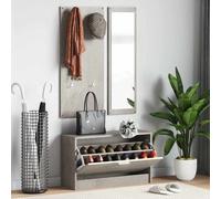 vidaXL 3-in-1 Shoe Cabinet Set Hallway Shoe Storage Unit Entryway Storage Set Wall Mirror Coat Rack Peg Stand Concrete Grey Engineered Wood