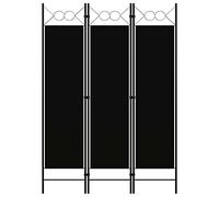 vidaXL 3-Panel Room Divider - Black Fabric and Powder-coated Iron - Versatile Partition for Living Room, Bedroom, Kids Room - Foldable with Circle Design