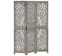 'vidaXL 3-Panel Room Divider in Grey - Hand-Carved, Solid Mango Wood and MDF, Space-Saving Folding Screen for Living Room, Bedroom, Dining Room
