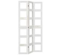 vidaXL 3-Panel Room Divider/Office Partition - White Solid Paulownia Wood Privacy Screen with Rotating Photo Frames 105-110x220cm