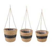 vidaXL Seagrass Plant Baskets, Natural/Black, Diameter 26 x 19 cm, Seagrass Planters, Heavy Duty Cylindrical Style, Beige, 3 Pack for Indoor Garden and Home Decoration
