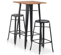 vidaXL 3 Piece Bar Set Steel Black Dining Table 2 Stools Seat Patio Furniture