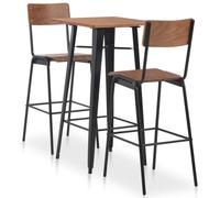 vidaXL 3 Piece Bar Set Steel Brown and Black Dining Table 2 Stools Furniture
