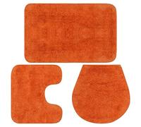 vidaXL 3-Piece Bathroom Mat Set in Vibrant Orange 100% Cotton Fabric - Includes Bath Mat, Pedestal Mat and Toilet Lid Cover with Non-Slip Backing for Enhanced Safety