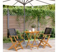 vidaXL 3 Piece Bistro Set Black Poly Rattan and Solid Wood, Black