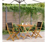 vidaXL 3 Piece Bistro Set Black Polypropylene and Solid Wood, Black