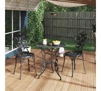 vidaXL Bistro Set 3 Piece Cast Aluminium Black Patio Balcony Table and Chair