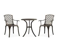 vidaXL Bistro Set 3 Piece Cast Aluminium Bronze Table and Chair Balcony Garden