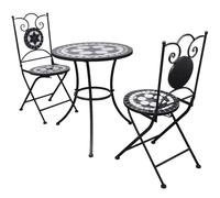 vidaXL Bistro Table 60cm Mosaic with 2 Chairs Black and White Garden Furniture
