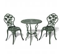 vidaXL 3 Piece Bistro Set Green Cast Aluminium Garden Furniture Table Chair
