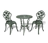 vidaXL 3 Piece Bistro Set Green Cast Aluminium Garden Furniture Table Chair