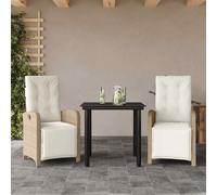 vidaXL 3 Piece Bistro Set with Cushions Beige Poly Rattan