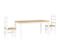 vidaXL 3 Piece Dining Set PANAMA White Solid Wood Pine