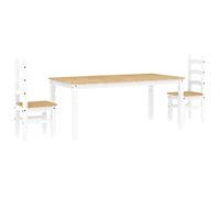 vidaXL 3 Piece Dining Set PANAMA White Solid Wood Pine