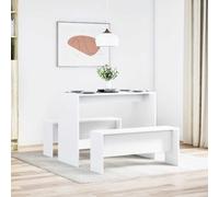 vidaXL 3 Piece Dining Table and Bench set White Engineered Wood