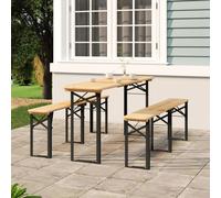 vidaXL Folding Beer Table Set Wooden Table and Bench 3 Piece Solid Wood Fir