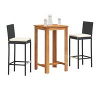 vidaXL Garden Bar Set 3 Piece Chairs Black Solid Wood Acacia and Poly Rattan