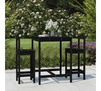 vidaXL 3 Piece Garden Bar Set Black Solid Wood Pine UK