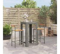 (grey, 3 piece) vidaXL Garden Bar Set Bar Table and Chair Poly Rattan and Solid Wood Acacia