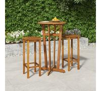 (Bar stools with square seat, 2 piece) vidaXL Solid Wood Acacia Bar Set Garden Outdoor Wooden Bistro Table and Chair