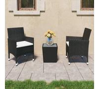 vidaXL 3 Piece Garden Bistro Set Poly Rattan and Tempered Glass Black, Black