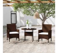 vidaXL 3 Piece Garden Bistro Set Poly Rattan and Tempered Glass Brown