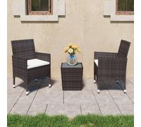 vidaXL 3 Piece Garden Bistro Set Poly Rattan and Tempered Glass Brown