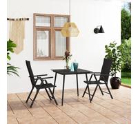 vidaXL Garden Dining Set 3 Piece Black Outdoor Furniture Table and Chairs